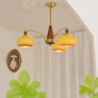 Lustra Suspension Rétro en Verre Jaune et Laiton-Luire
