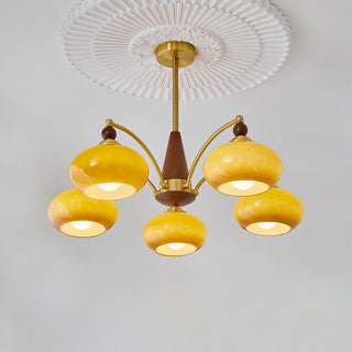 Lustra Suspension Rétro en Verre Jaune et Laiton-Luire