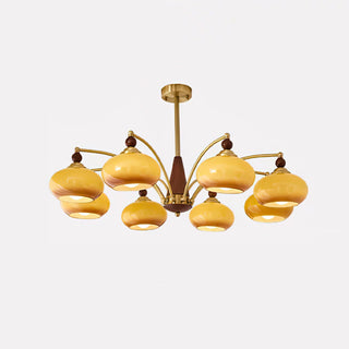 Lustra Suspension Rétro en Verre Jaune et Laiton-Luire