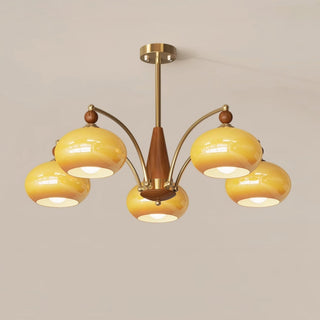 Lustra Suspension Rétro en Verre Jaune et Laiton-Luire