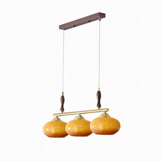 Lustra Suspension Rétro en Verre Jaune et Laiton-Luire