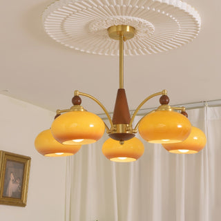 Lustra Suspension Rétro en Verre Jaune et Laiton-Luire