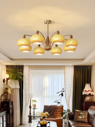Lustra Suspension Rétro en Verre Jaune et Laiton-Luire