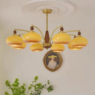 Lustra Suspension Rétro en Verre Jaune et Laiton-Luire