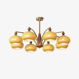 Lustra Suspension Rétro en Verre Jaune et Laiton-Luire