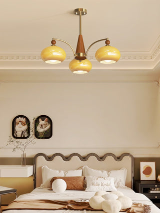 Lustra Suspension Rétro en Verre Jaune et Laiton-Luire