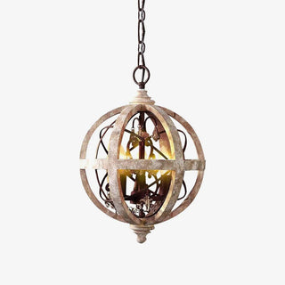 Lustra Lustre Globe Rétro avec Bois Vieilli