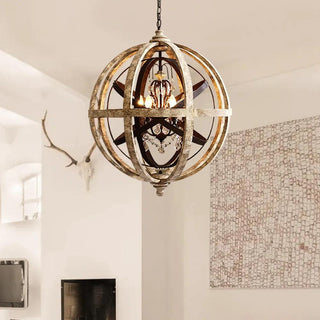 Lustra Lustre Globe Rétro avec Bois Vieilli