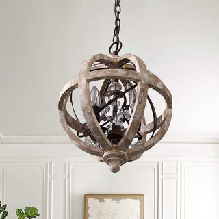 Lustra Lustre Globe Rétro avec Bois Vieilli