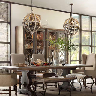 Lustra Lustre Globe Rétro avec Bois Vieilli