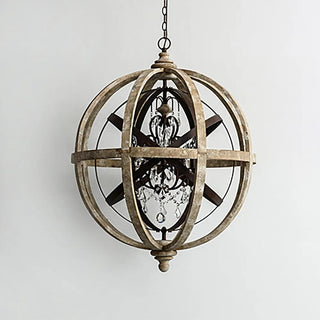 Lustra Lustre Globe Rétro avec Bois Vieilli