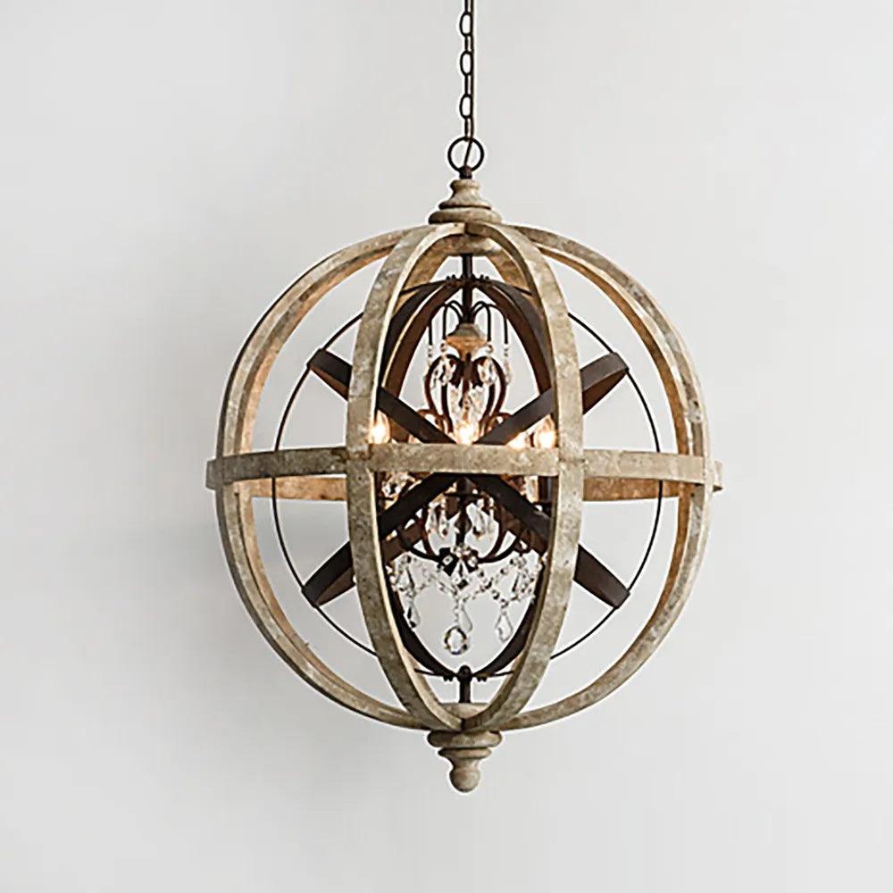 Lororia Lustre Globe Rétro avec Bois Vieilli