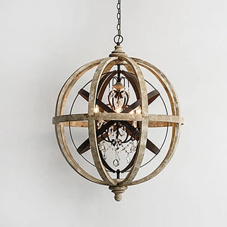 Lustra Lustre Globe Rétro avec Bois Vieilli