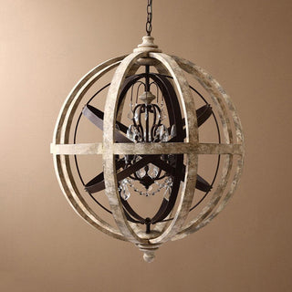Lustra Lustre Globe Rétro avec Bois Vieilli