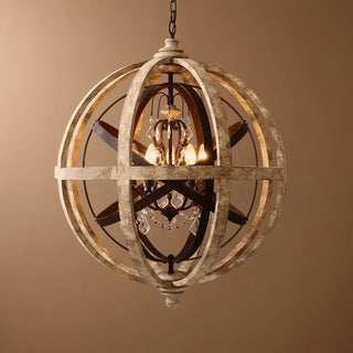 Lustra Lustre Globe Rétro avec Bois Vieilli