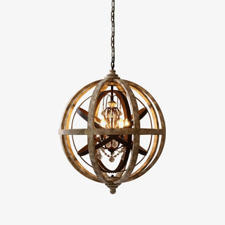 Lustra Lustre Globe Rétro avec Bois Vieilli