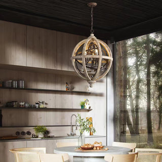 Lustra Lustre Globe Rétro avec Bois Vieilli