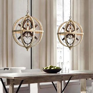 Lustra Lustre Globe Rétro avec Bois Vieilli