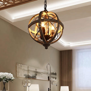 Lustra Lustre Globe Rétro avec Bois Vieilli