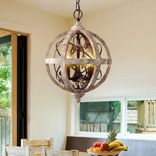 Lustra Lustre Globe Rétro avec Bois Vieilli