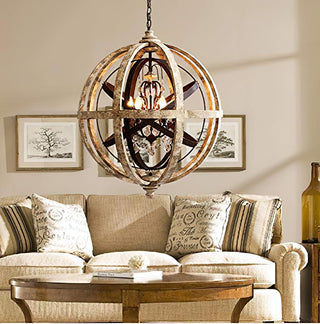 Lustra Lustre Globe Rétro avec Bois Vieilli
