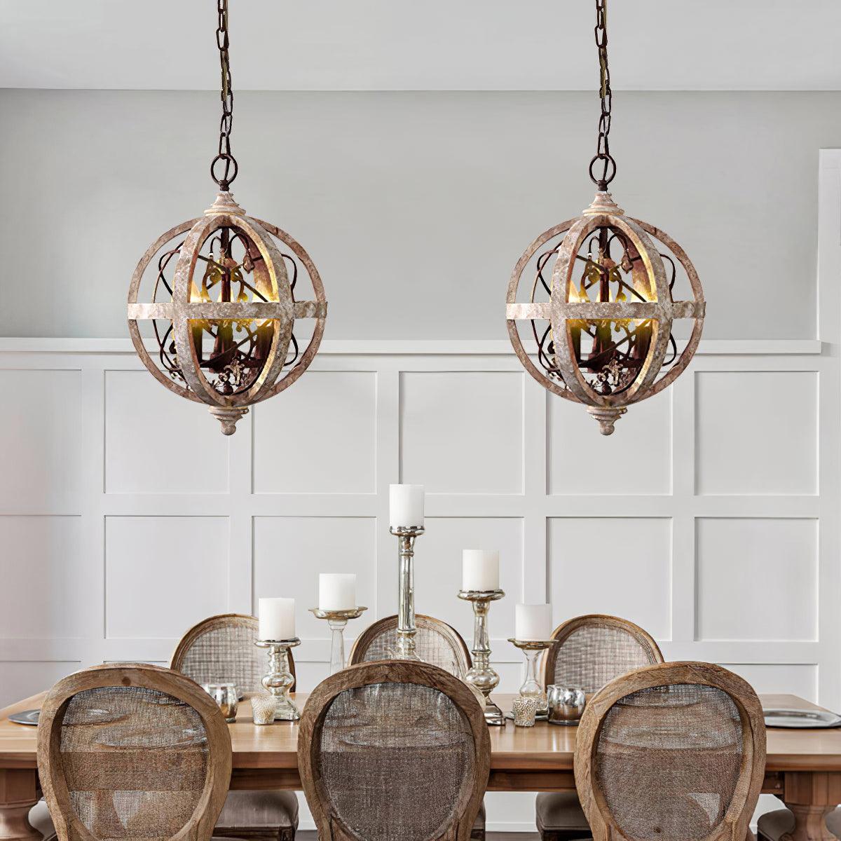 Lororia Lustre Globe Rétro avec Bois Vieilli