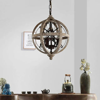 Lustra Lustre Globe Rétro avec Bois Vieilli