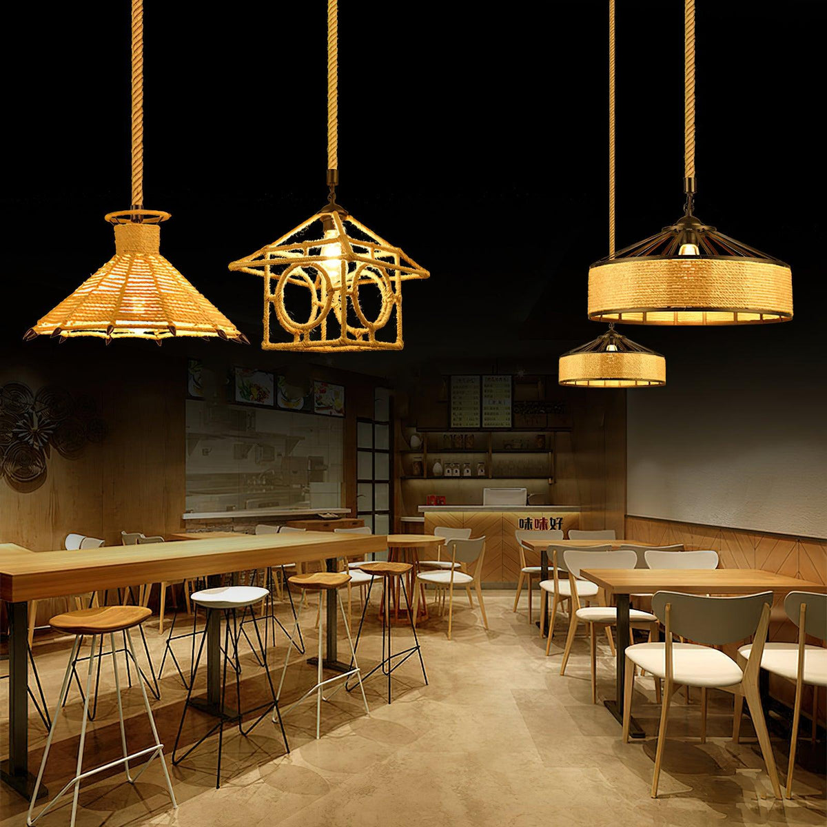 Mavora Lampe Suspension Exquise en Corde de Chanvre Rétro
