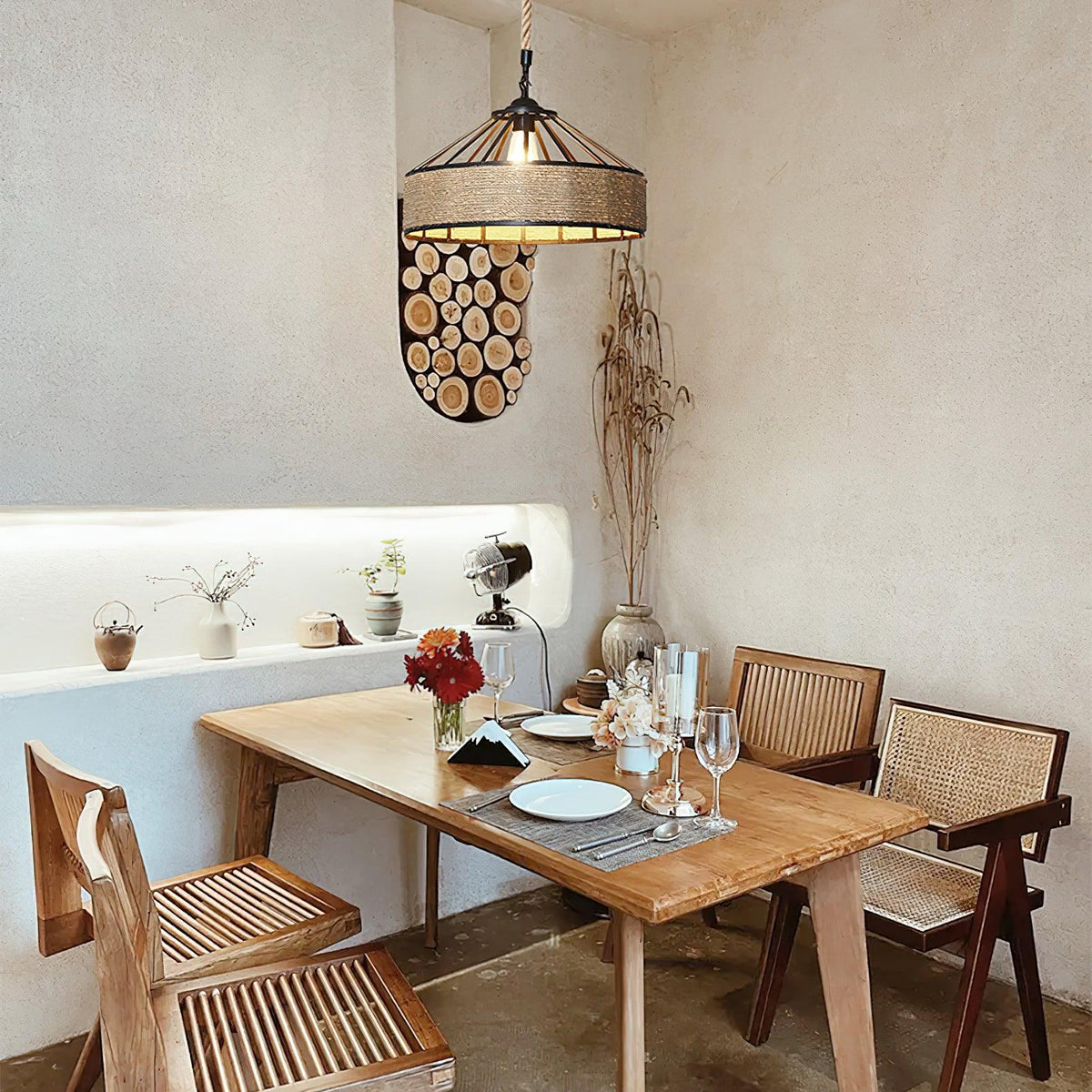 Mavora Lampe Suspension Exquise en Corde de Chanvre Rétro