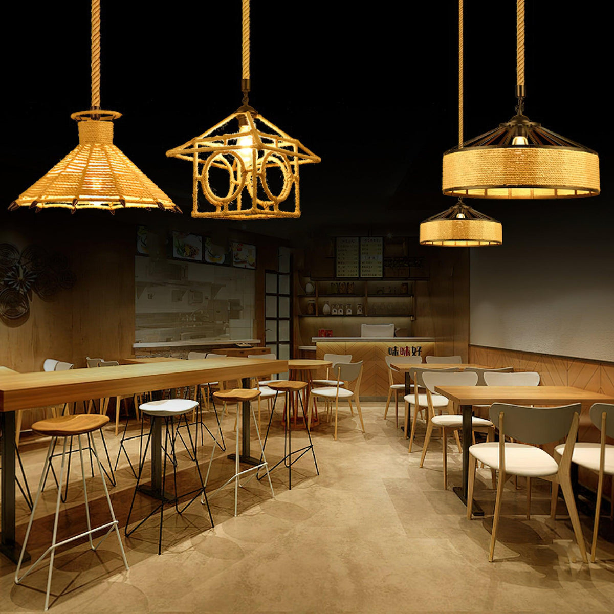 Mavora Lampe Suspension Exquise en Corde de Chanvre Rétro