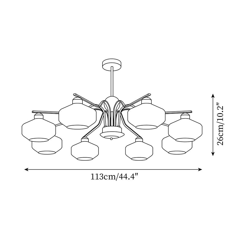 Chandelier White Glass Shades Chrome Walnut Arms Retro-Neutral Decor