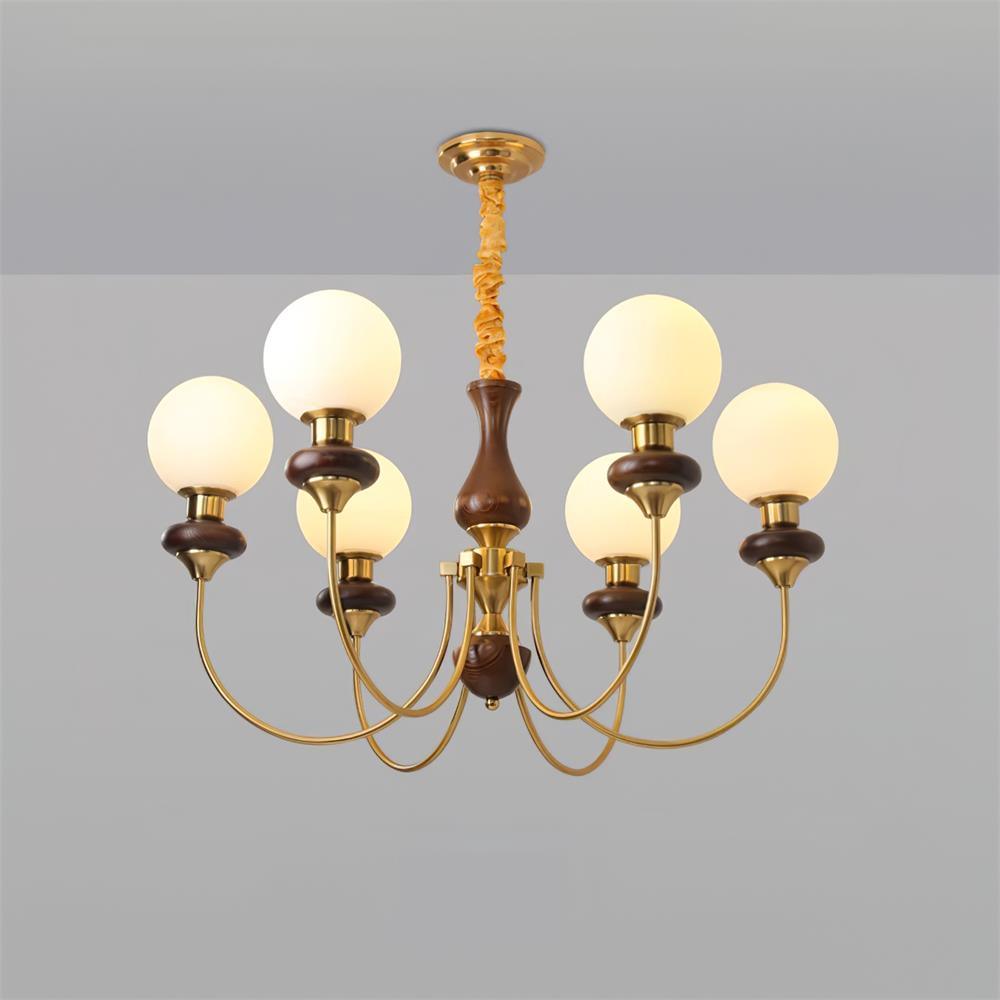 Chandelier Brass Curved Arms Walnut Vintage-Neutral Decor