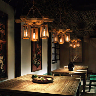 Lustra Lustre Rétro en Bois Massif Industriel