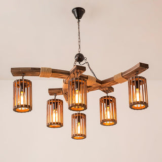 Lustra Lustre Rétro en Bois Massif Industriel