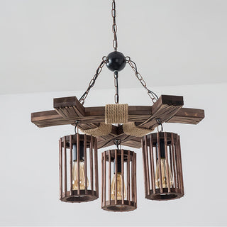 Lustra Lustre Rétro en Bois Massif Industriel