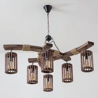 Lustra Lustre Rétro en Bois Massif Industriel