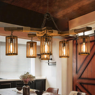 Lustra Lustre Rétro en Bois Massif Industriel