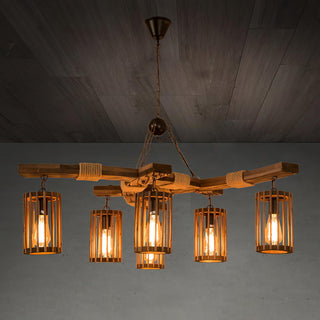 Lustra Lustre Rétro en Bois Massif Industriel