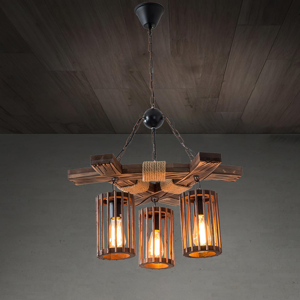 Riva Lustre Rétro en Bois Massif Industriel