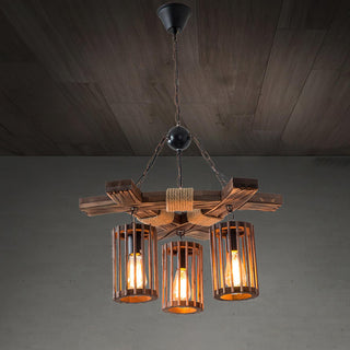 Lustra Lustre Rétro en Bois Massif Industriel