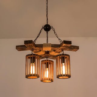 Lustra Lustre Rétro en Bois Massif Industriel