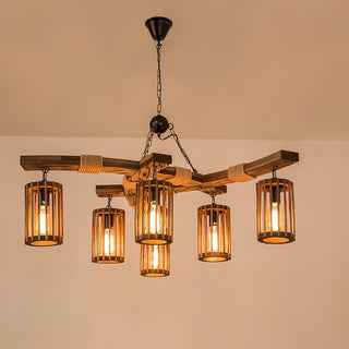 Lustra Lustre Rétro en Bois Massif Industriel
