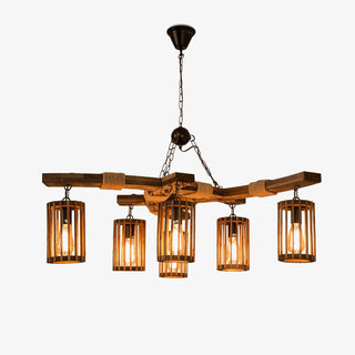 Lustra Lustre Rétro en Bois Massif Industriel