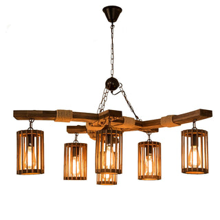 Lustra Lustre Rétro en Bois Massif Industriel