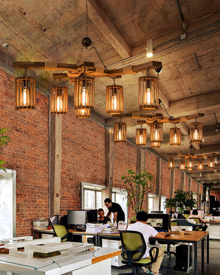 Lustra Lustre Rétro en Bois Massif Industriel