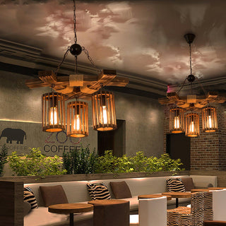 Lustra Lustre Rétro en Bois Massif Industriel