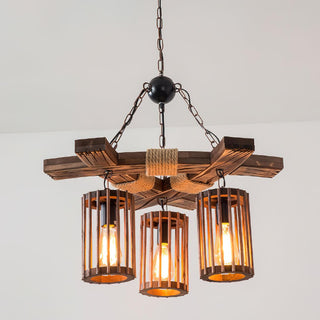 Lustra Lustre Rétro en Bois Massif Industriel