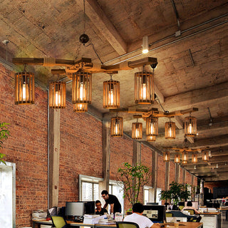 Lustra Lustre Rétro en Bois Massif Industriel