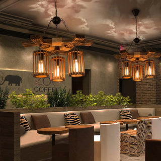 Lustra Lustre Rétro en Bois Massif Industriel