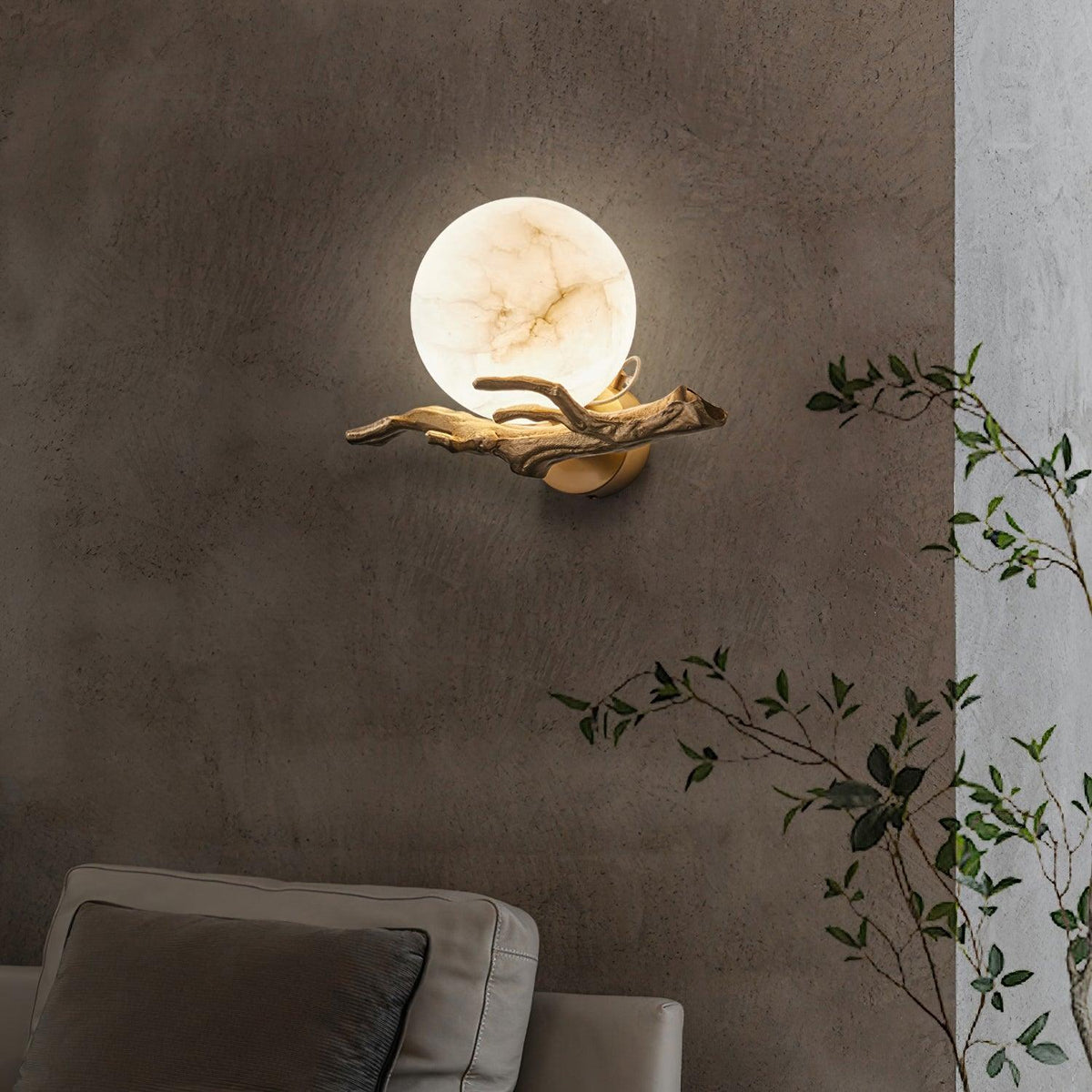 Corona Applique Murale Rétro Branches en Laiton et Marbre